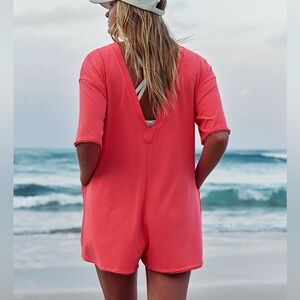 Free People Hot Shot Tee Romper Electric Sunset